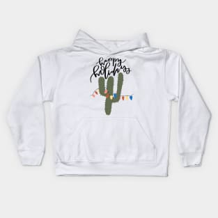 happy holidays funny cactus with christmas lights design Kids Hoodie